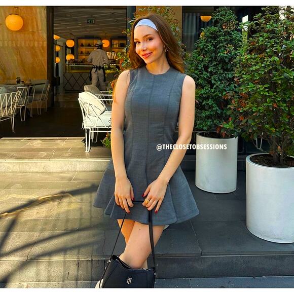 ZARA Wool-Blend Flared Hem Mini Dress NWT | Gray Fit & Flare | Size M/L - Picture 8 of 16